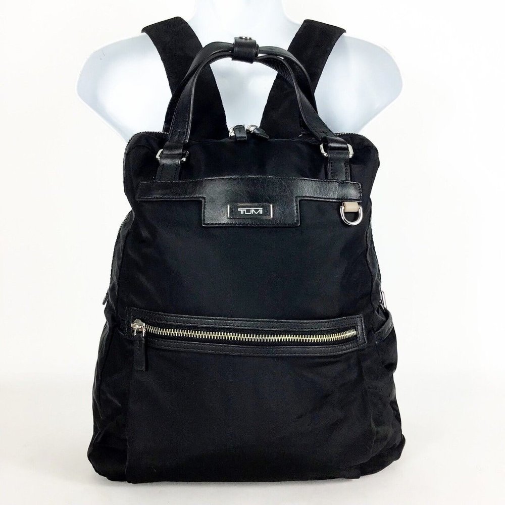 Tumi Backpack Black Nylon Rucksack Laptop Case Shoulder Bag Silver Hardware